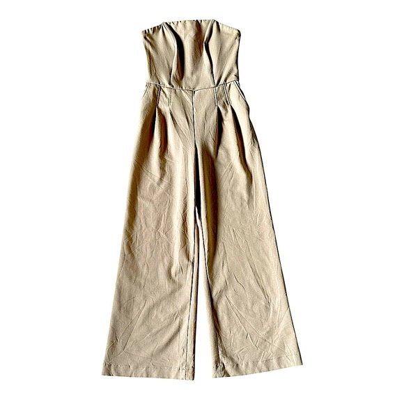 Newport News Pants - NEWPORT NEWS tan corset style strapless wide leg jumpsuit VINTAGE VIBES size 10